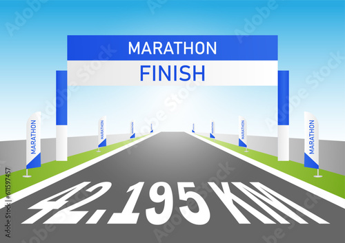 Running Competition Event or  Marathon Running Event at Finish Point. Vector Illustration. 