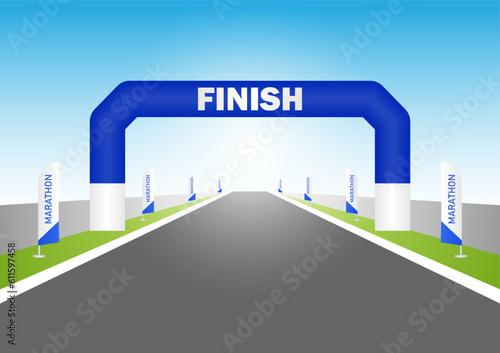Running Competition Event or  Marathon Running Event at Finish Point. Vector Illustration. 