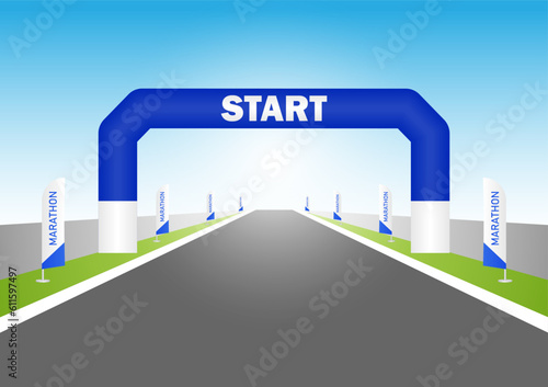 Running Competition Event or  Marathon Running Event at Starting point. Vector Illustration. 