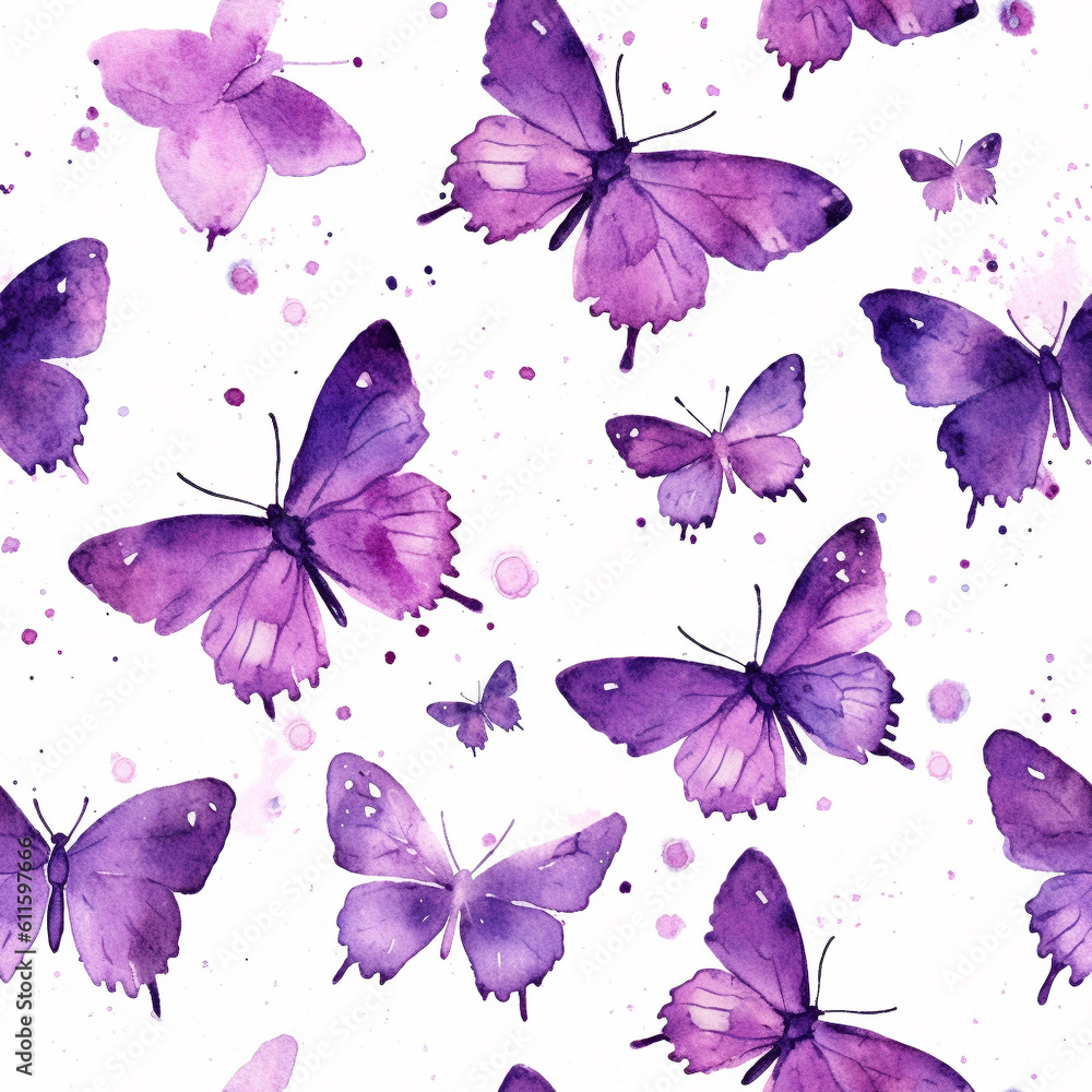Seamless Purple Butterfly Pattern, Generative AI Seamless Purple Butterfly Pattern, Generative AI
