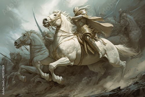Horse knight battlefield art. Generate Ai photo