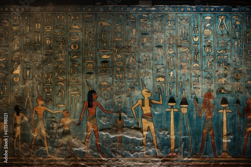 Hieroglyphics colorful wall. Generate Ai