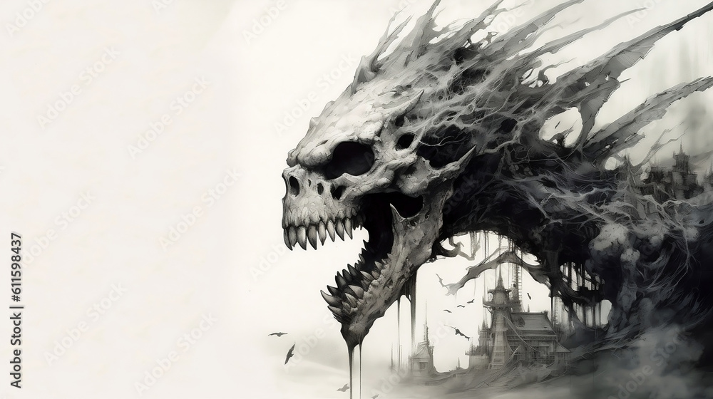 Skeleton Dragon Artwork, Generative AI. Skeleton Dragon Artwork, Generative AI.
