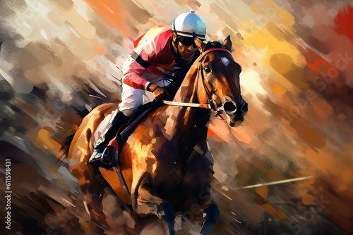Horse jockey run track. Generate Ai
