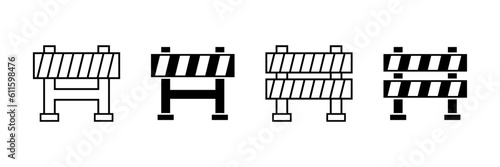 Roadblock vector icon set. Road barrier symbol. Work ahead sign