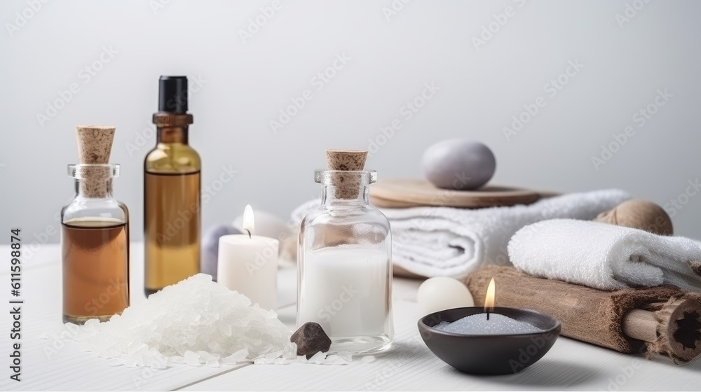 Beauty treatment items for spa procedures. Generative AI Beauty treatment items for spa procedures. Generative AI