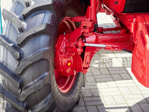 steering mechanism of a wheeled tractor close-up