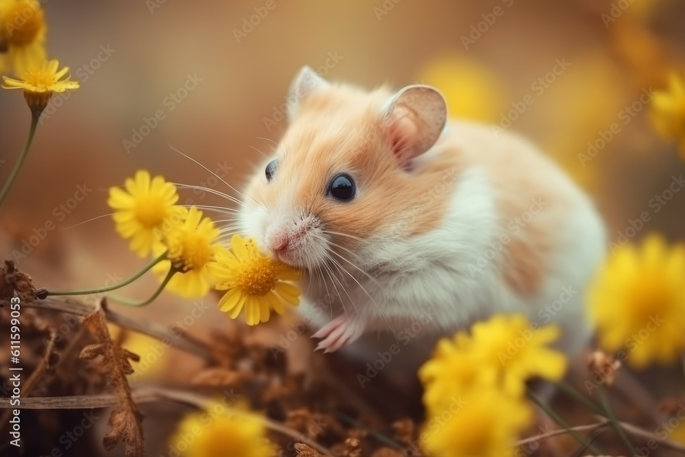 Hamster pet cute flower. Generate Ai Hamster pet cute flower. Generate Ai