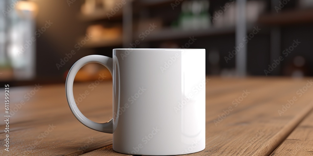 AI Generated. AI Generative. Ceramic white color mug cup morning tea coffee on wood table in bright kitchen. Can be used for promotrion or graphic design brand. Graphic Art AI Generated. AI Generative. Ceramic white color mug cup morning tea coffee on wood table in bright kitchen. Can be used for promotrion or graphic design brand. Graphic Art