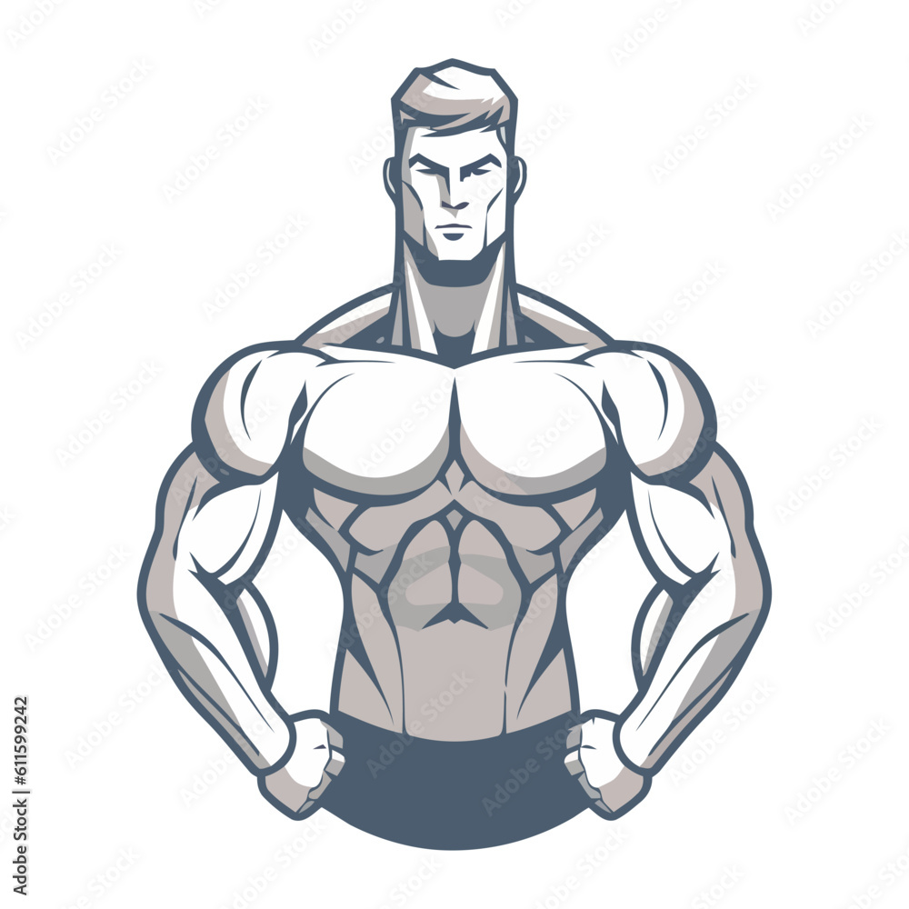 Muscular man flexing strength, healthy lifestyle Muscular man flexing strength, healthy lifestyle