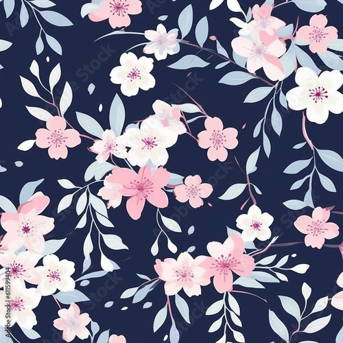 Beautiful lilac blue flower seamless pattern, created with generative AI © MiraCle72