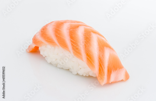 studio shoot of japanese sushi vaki with salmon on white background