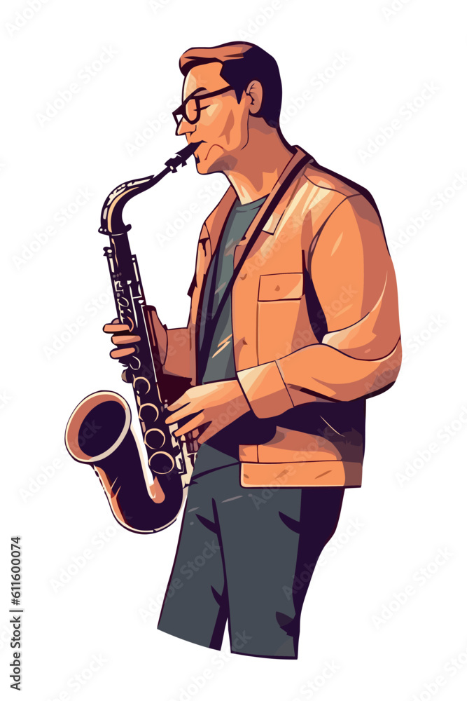 Naklejka premium Man playing wind and brass instruments on stage