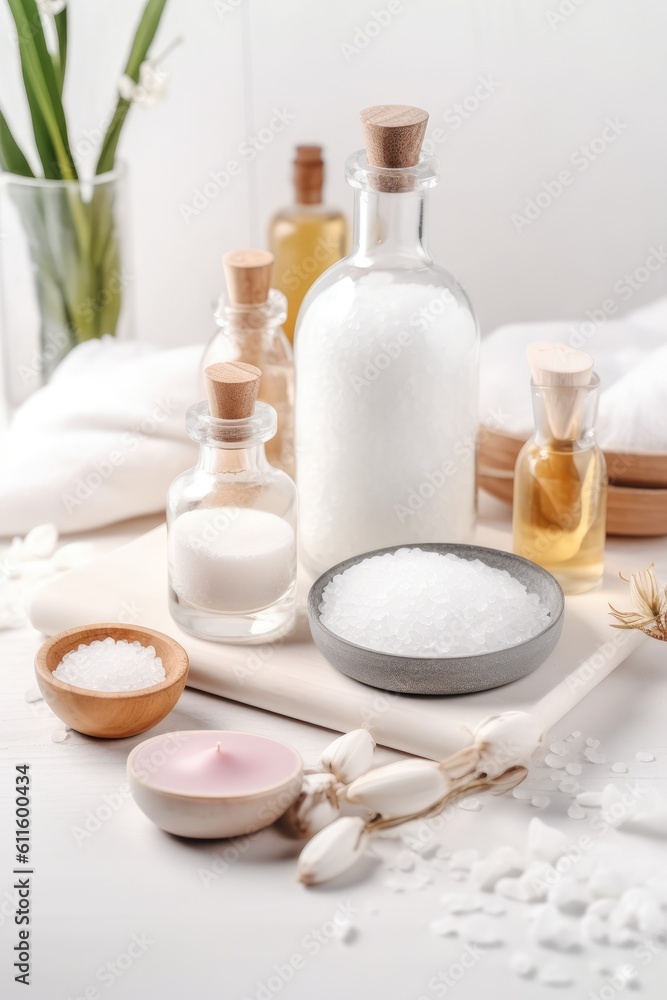 Beauty treatment items for spa procedures. Generative AI Beauty treatment items for spa procedures. Generative AI