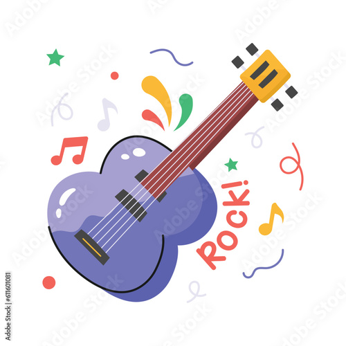 Customizable hand drawn vector of guitar in modern style  music instrument
