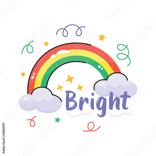 A beautiful hand drawn sticker of rainbow in trendy style, A meteorological phenomenon