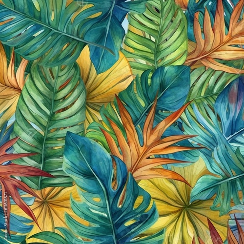 seamless pattern with leaves and Floral tropical background stock illustration