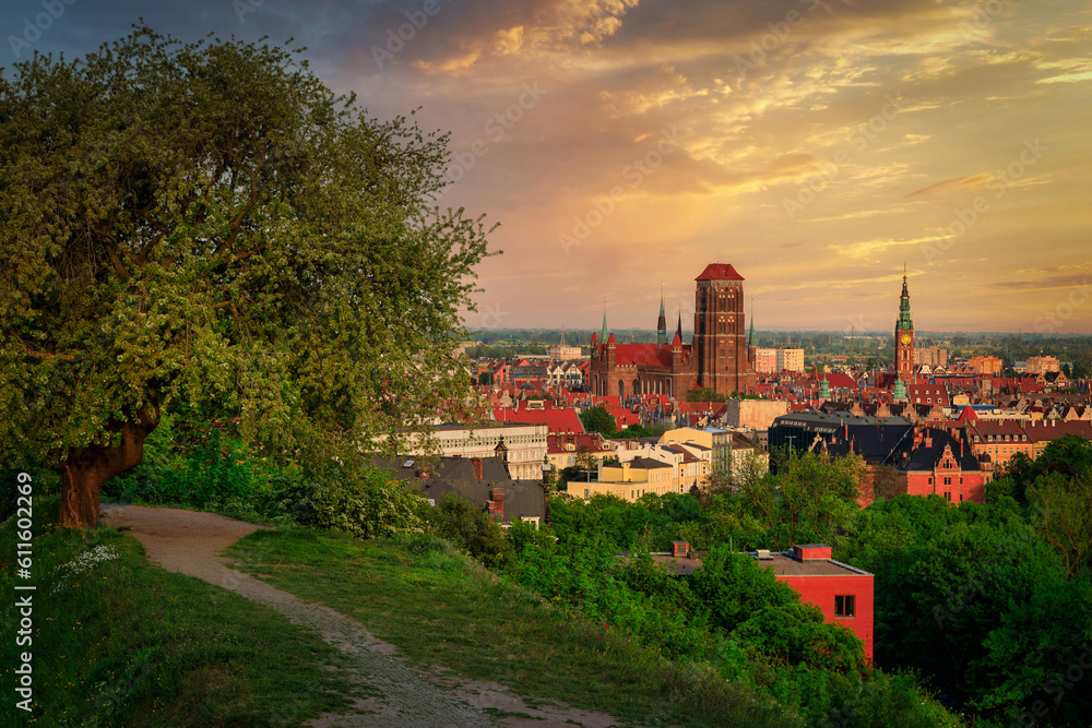 Beautiful cityscape of Gdansk with St. Mary Basilica and City Hall at sunset, Poland. Beautiful cityscape of Gdansk with St. Mary Basilica and City Hall at sunset, Poland.