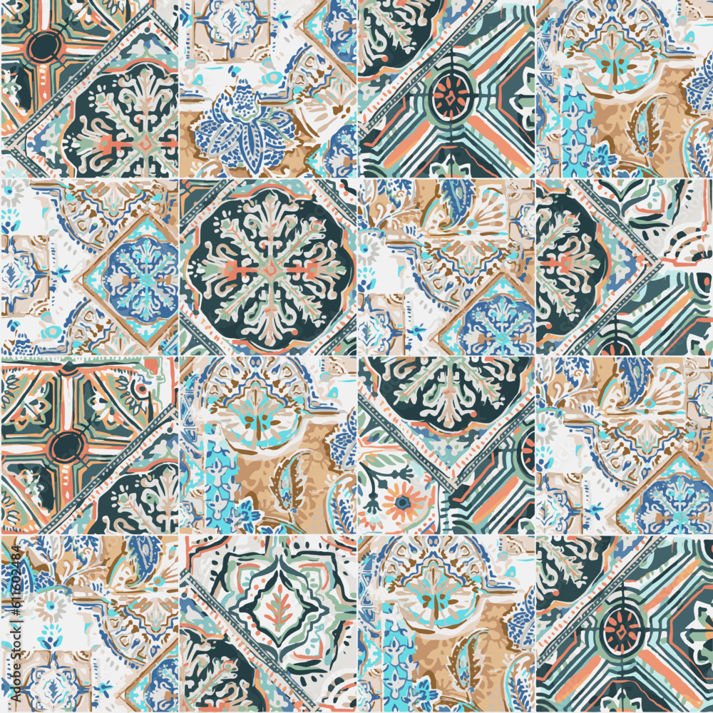 pattern with tiles traditional multicolor pattern design 