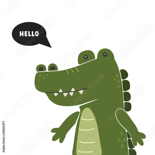 Crocodile animal isolted vector, Cute Animal alligator, Safari Clipart, Portrait animal vector, Baby animal element	