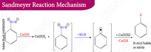 Sandmeyer Reaction Mechanism , vector illustration