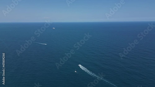 Wallpaper Mural Coastal Adventure. Drone is following boat on the Mediterranean sea in sunny day. Xàbia, Alicante, Spain Torontodigital.ca