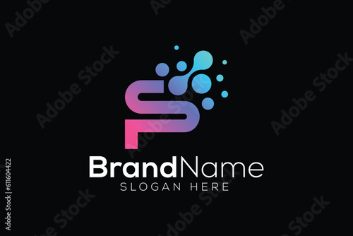 Letter S P Halftone dot technology logo design template