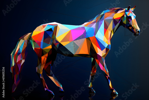 A beautiful horse  modern artwork  abstract colorful painting with geometric shapes. Hand drawn digital painting. Generative AI