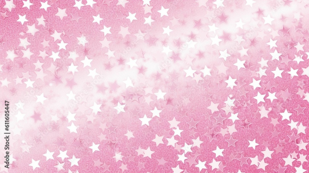 Abstract pink background with flowers and mercinium. Wallpaper with bright glitter generated ai