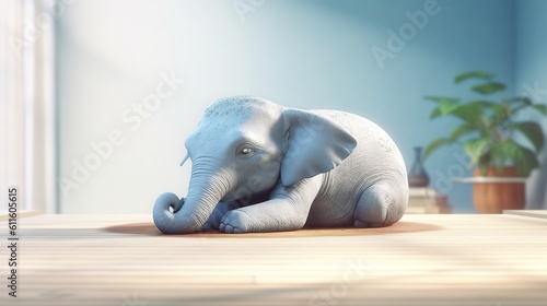 Elephant on background. Cute cartoon character. 3d rendering. Generative AI