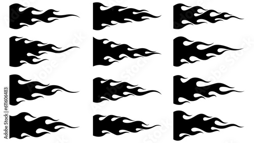 Black fire flames in tribal style for tattoo and vehicle decoration design vector set illustration