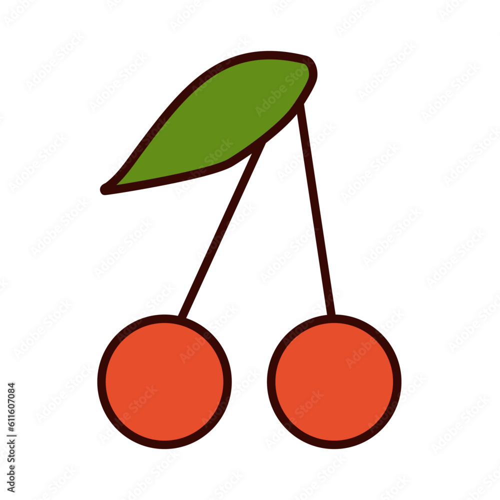 Outline flat illustration with cherry Outline flat illustration with cherry