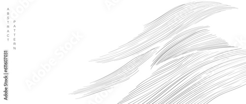 Abstract landscape background with white and grey  hand drawn line pattern vector. Ocean sea art with natural template. Bฤฉษฏฑฯญ design and wallpaper in vintage style.