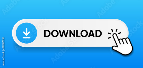 3D download button icon. Upload icon. Down arrow bottom side symbol. Click here button. Save cloud icon push button for UI UX, website, mobile application.