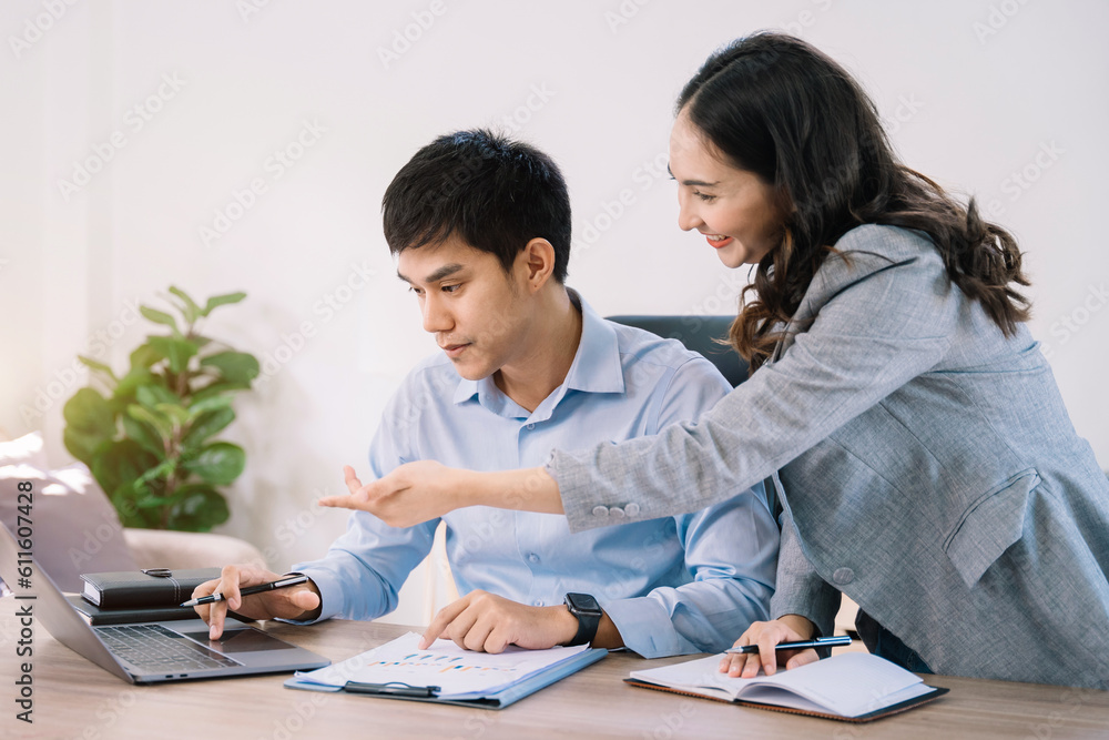 Business meeting account managers crew working search page on computer with new startup project. Idea presentation, analyze plans. Business meeting account managers crew working search page on computer with new startup project. Idea presentation, analyze plans.
