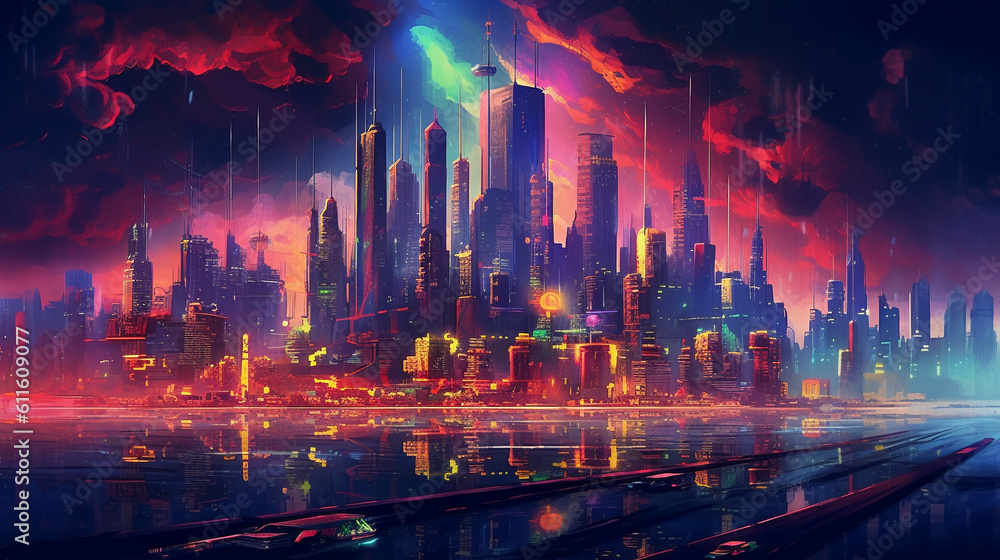 Futuristic Neon Cyberpunk City, Generative AI
