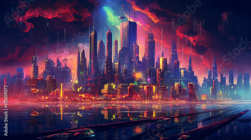 Futuristic Neon Cyberpunk City  Generative AI