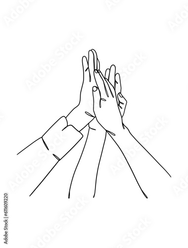 Continuous one line drawing of business people teamwork. Vector illustration.