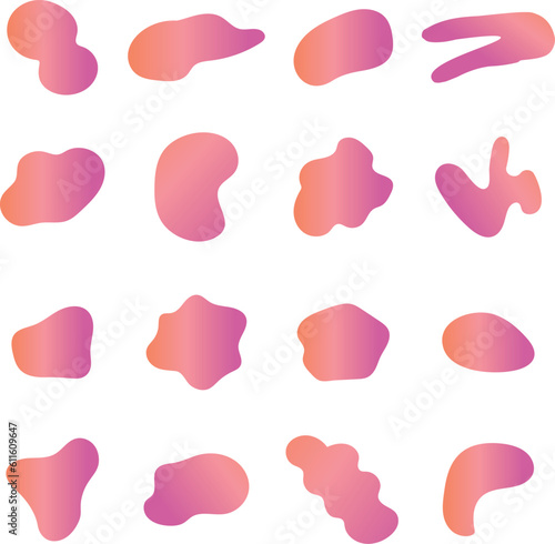 Modern liquid irregular blob shape abstract elements graphic flat style design fluid vector illustration set.