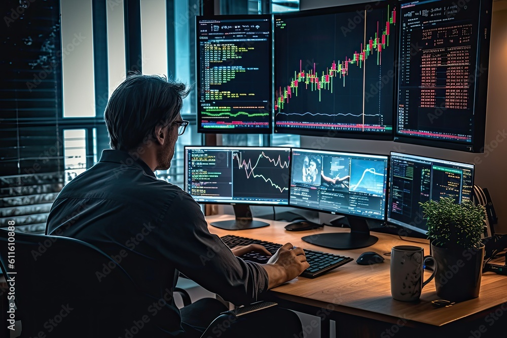 Person trading stocks on a computer Person trading stocks on a computer