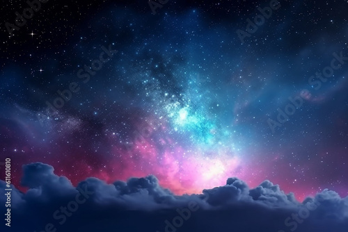 AI generative image of an anime sky at night with a beautiful clouds and colorful image of universe 