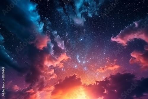 AI generative image of an anime sky at night with a beautiful clouds and colorful image of universe 