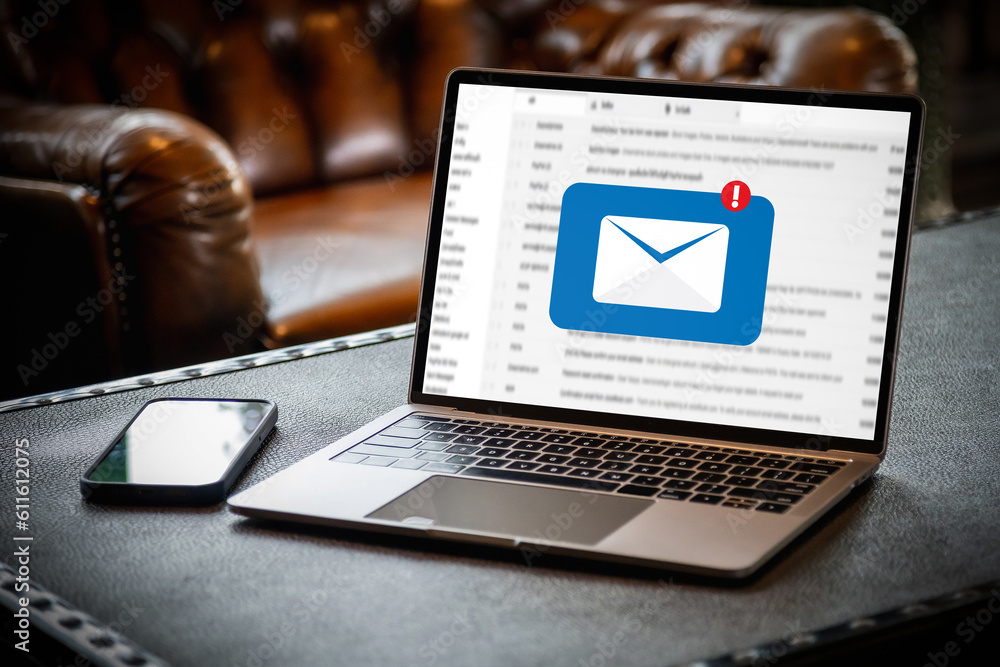 © onephoto - Mail Communication Connection message to mailing contacts phones Global Letters Concept person browsing message using media communication mailing advertisement