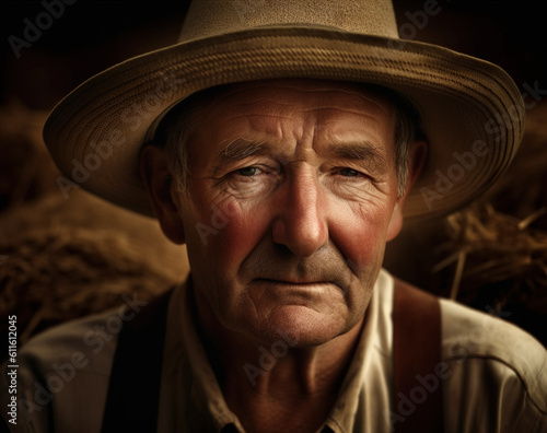 Close Up Portrait of Senior Farmer with Agricultural Wisdom - Photo Art Created with Generative AI and Other Techniques