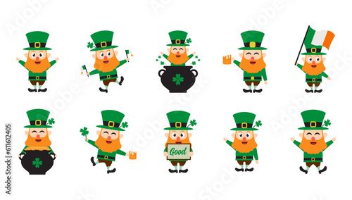 Set of leprechaun character vector illustration