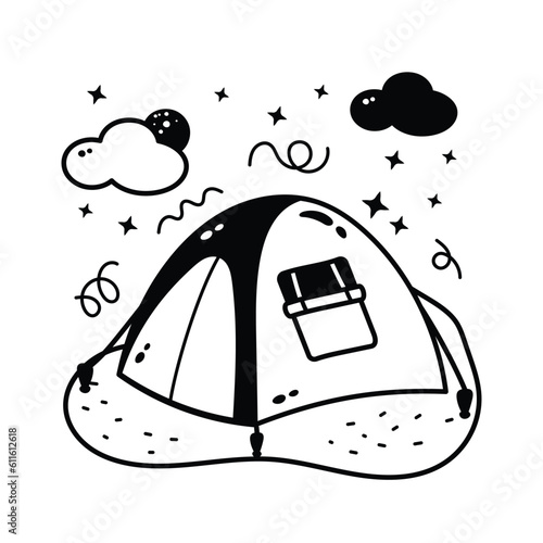 Get hold on this carefully designed hand drawn vector of camp tent, easy to use icon