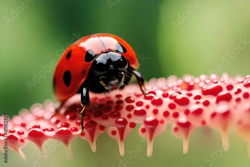A closeup of a ladybug with its red and black spots