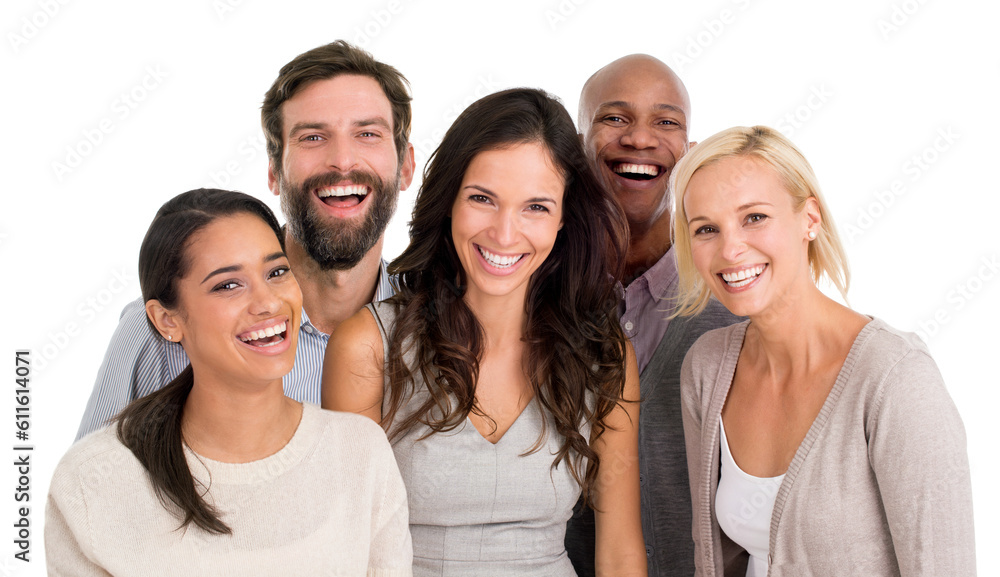 Business people, happiness in portrait with diversity and team isolated on white background. Success, professional group are laughing together with positivity and career mindset in collaboration Business people, happiness in portrait with diversity and team isolated on white background. Success, professional group are laughing together with positivity and career mindset in collaboration