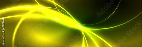 Neon glowing fluid wave lines, magic energy space light concept, abstract background wallpaper design