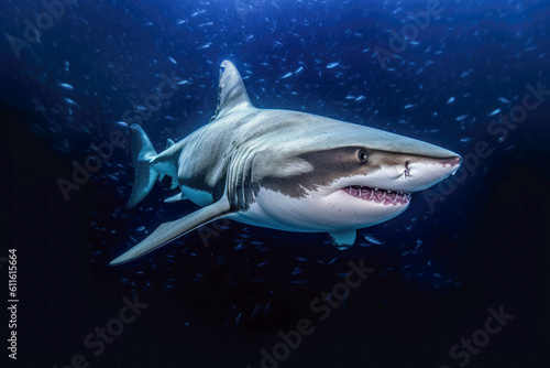 Shark glides through the water  showcasing its natural predatory instincts. Get a closer look at this awe-inspiring marine creature. Generative AI